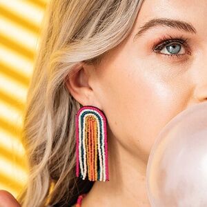 Ink & Alloy Skylar Striped Beaded Fringe Earrings - Rainbow